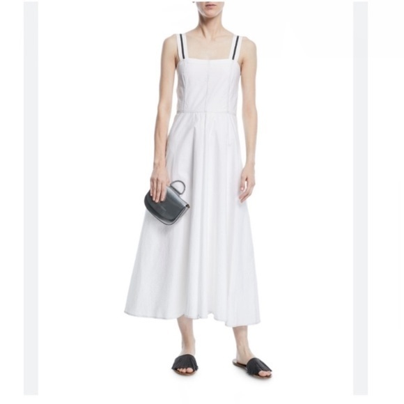 Brunello Cucinelli Dress Sleeveless Ribbon Trimmed Poplin Cotton in White - Picture 8 of 13